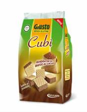 GIUSTO SENZA GLUTINE - CUBI’ WAFER FARCITO CON CREMA DI CACAO E CIOCCOLATO - 175 G